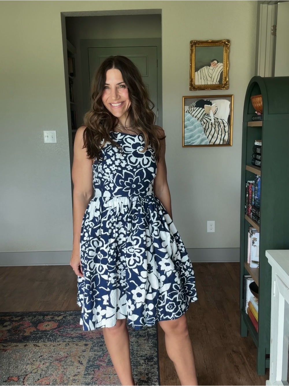 kate spade Navy and White Floral Fit-and-Flare Mini Dress with Fun Back Details